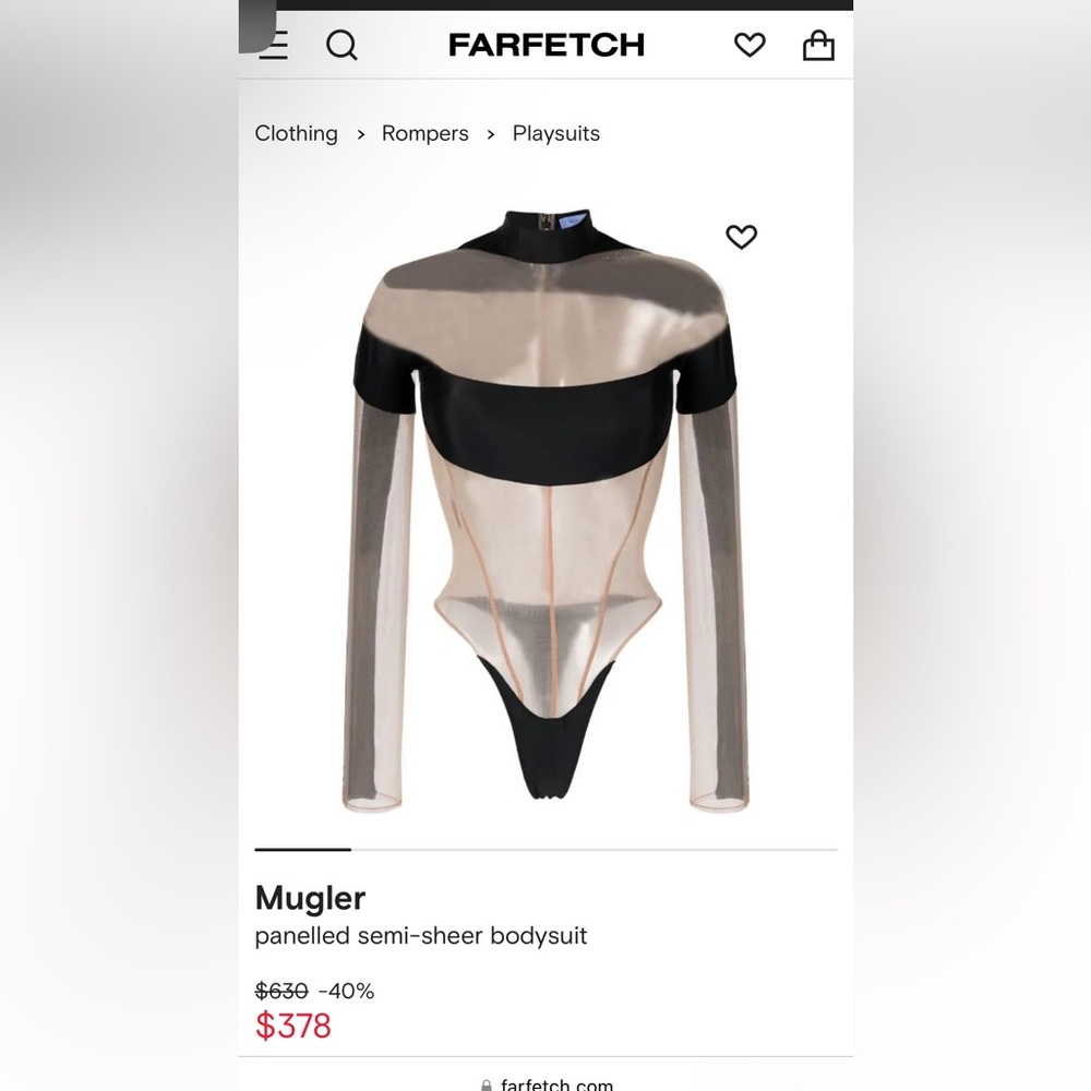 Mugler black and mesh tan bodysuit